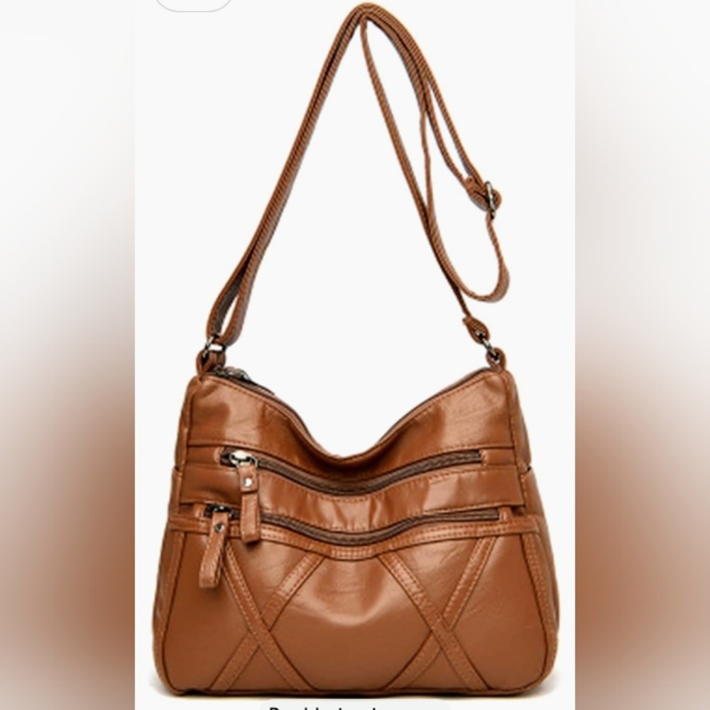 2/$30 Elegant Brown Triple Zipper Crossbody/Shoulder Bag for Women